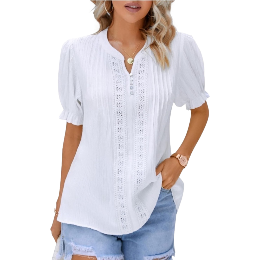 Womens Dressy Tops V Neck Ruffle Sleeve Crochet Blouse size S